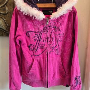 🤎 Hurley Pink and Purple Embroidered Jacket 10-12